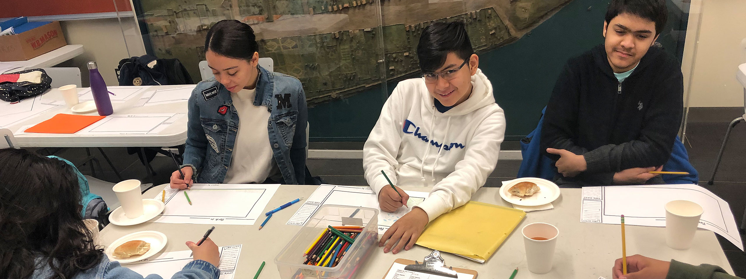 Photograph of Saturday Academy students designing parks in Museum classroom.