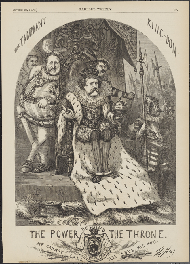 Thomas Nast (1840-1902). The Power Behind the Throne “He Cannot Call His Soul His Own.” 1870. Museum of the City of New York. 99.124.7