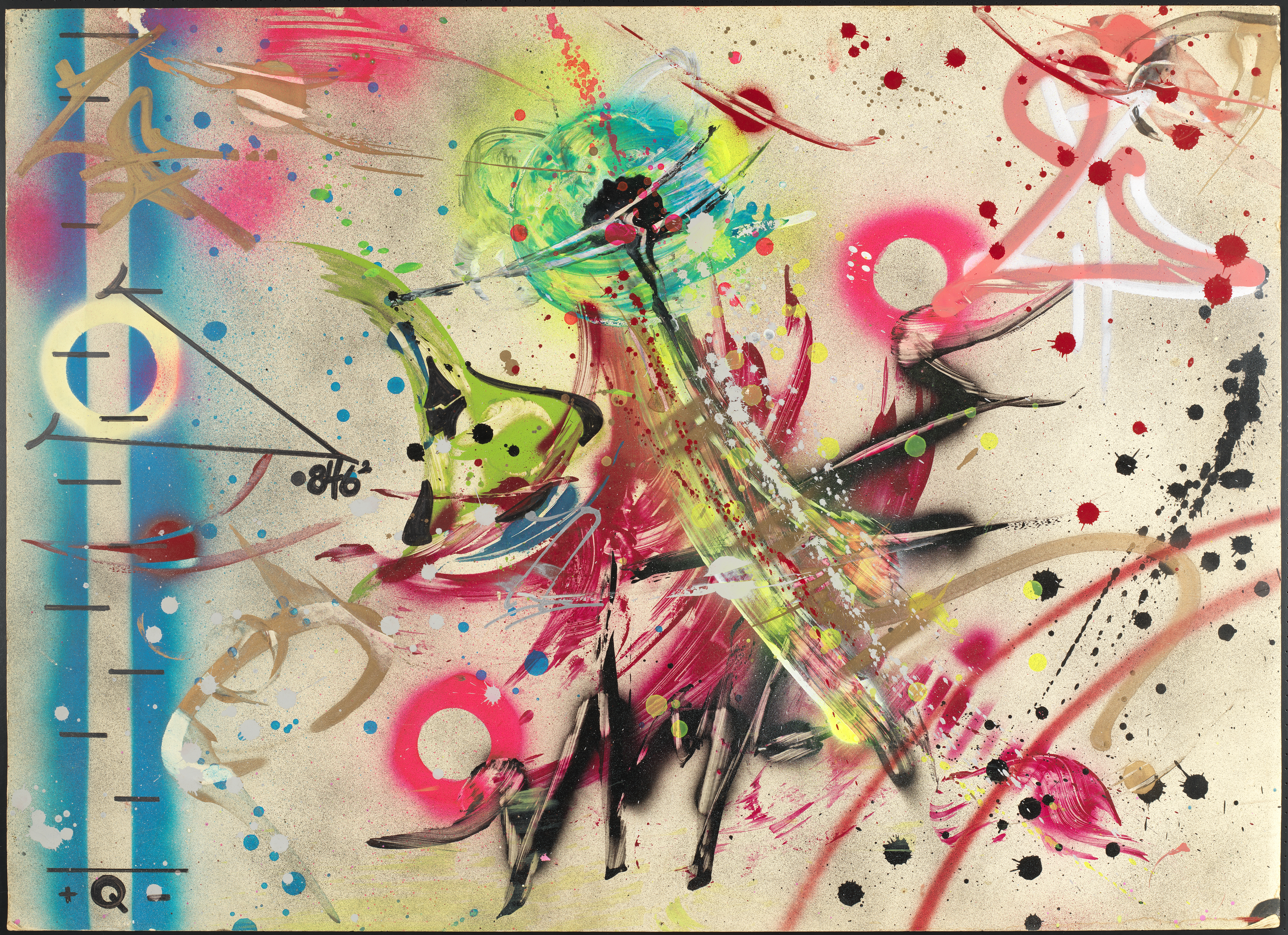 A Rammellzee painting with abstract forms