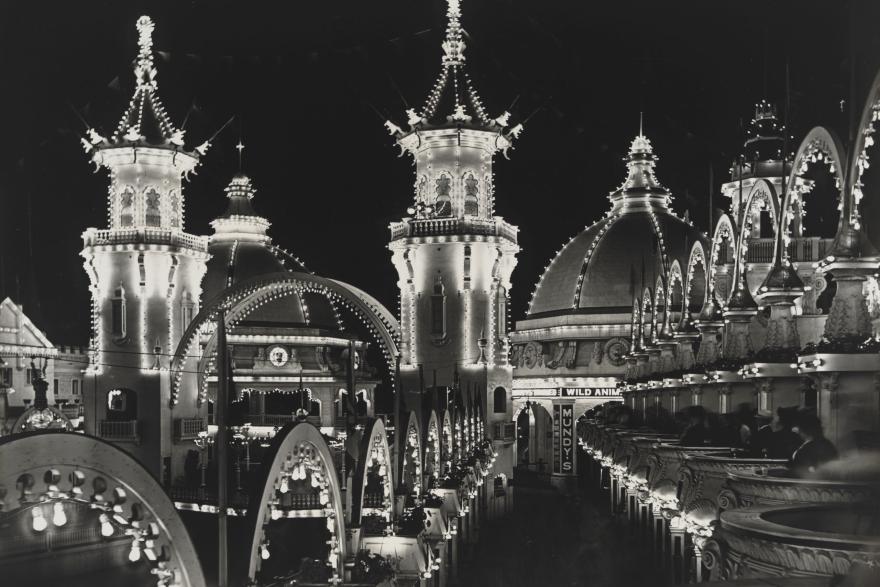 View of Luna park at night lit up with many lights