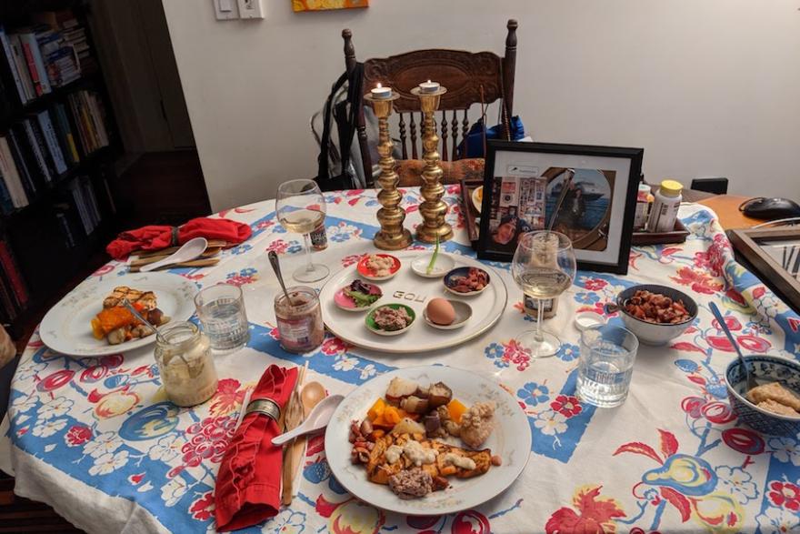 Passover Seder table with just two place settings