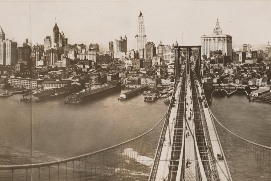 View of the skyline from Brooklyn Bridge tower 