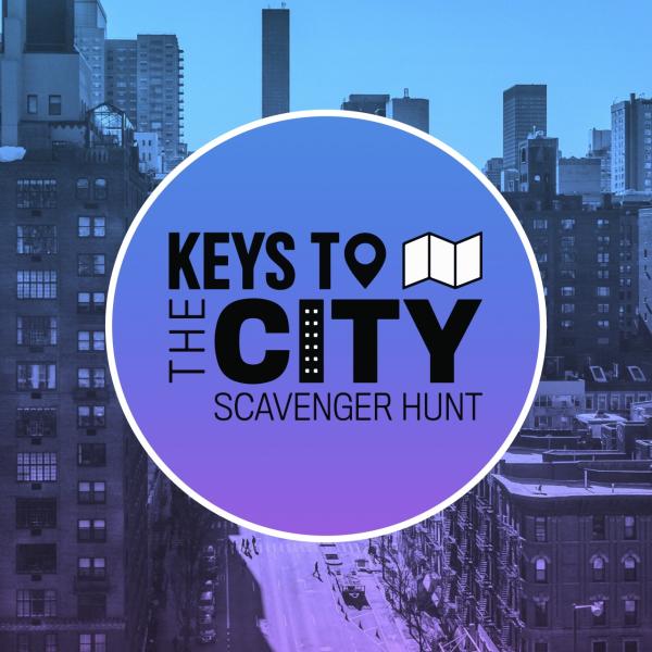 Graphic background of buildings in New York City with text reads "Key to the City"