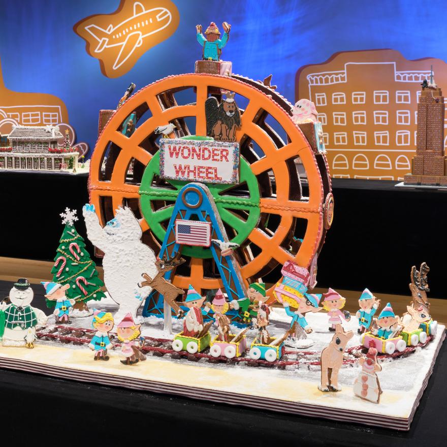 A Gingerbread depiction of the Wonder Wheel at Coney Island