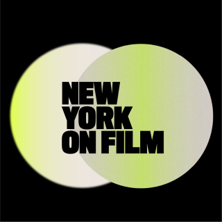 The words "New York on Film" in black text on top of two overlapping light green circles. 